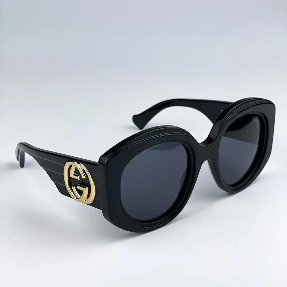 SALE! NEW Gucci GG1308S 001 Black Grey Round Women Sunglasses